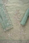 Tea Green Bead, Sequence & Zari Threadwork Organza Unstitched Salwar Suit With Organza Dupatta