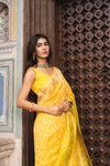 Mustard Woven Zari Banarasi Silk Saree With Unstitched Blouse