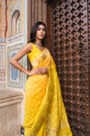 Mustard Woven Zari Banarasi Silk Saree With Unstitched Blouse