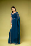 Peacock Georgette Embroidered Saree With Unstitched Blouse