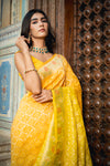 Mustard Woven Zari Banarasi Silk Saree With Unstitched Blouse