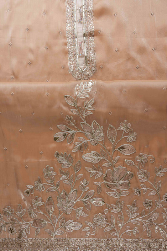 Tussar Bead, Sequence & Zari Threadwork Organza Unstitched Salwar Suit With Chiffon Dupatta