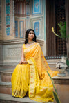 Mustard Woven Zari Banarasi Silk Saree With Unstitched Blouse