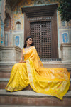 Mustard Woven Zari Banarasi Silk Saree With Unstitched Blouse