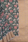 Mint Green Sequence, Zari Threadwork & Floral Printed Dola Saree With Unstitched Blouse