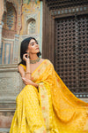 Mustard Woven Zari Banarasi Silk Saree With Unstitched Blouse