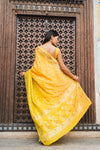 Mustard Woven Zari Banarasi Silk Saree With Unstitched Blouse