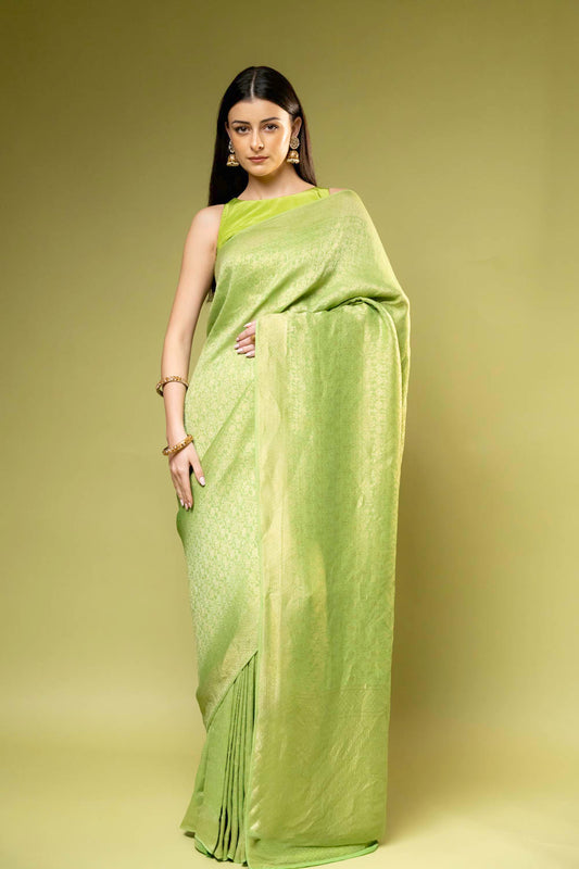 Sea Green Khaddi Georgette Saree With Unstitched Blouse