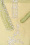 Pista Bead, Sequence & Zari Threadwork Organza Unstitched Salwar Suit With Organza Dupatta
