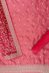 Gajari Sequence, Zarkan, Zari Threadwork & Bandhini printed Satin Unstitched Salwar Suit With Satin Dupatta
