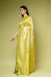 Pista Banarasi Silk Emroidered Saree With Unstitched Blouse