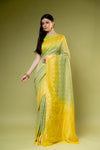 Pista Khaddi Georgette Saree With Unstitched Blouse