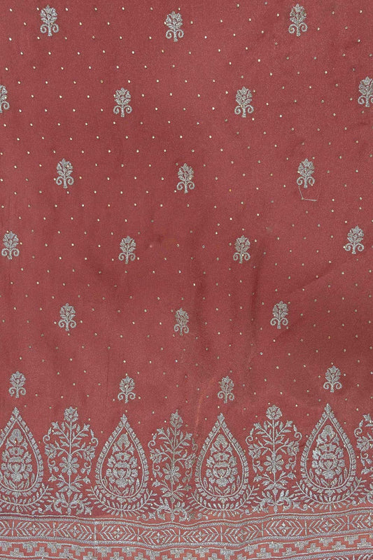 Onion Sequence, Swarovski & Zari Threadwork Organza Unstitched Salwar Suit With Organza Dupatta