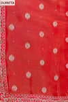 Red Cutdana, Dabka, Sequence, Swarovski & Woven Zari Organza Unstitched Salwar Suit With Organza Dupatta