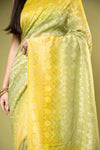 Pista Khaddi Georgette Saree With Unstitched Blouse