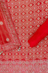 Red Cutdana, Dabka, Sequence, Swarovski & Woven Zari Organza Unstitched Salwar Suit With Organza Dupatta