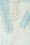 Sky Blue Bead, Sequence & Zari Threadwork Organza Unstitched Salwar Suit With Organza Dupatta
