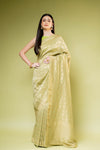 Pista Khaddi Georgette Saree With Unstitched Blouse