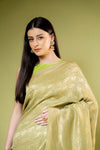 Pista Khaddi Georgette Saree With Unstitched Blouse