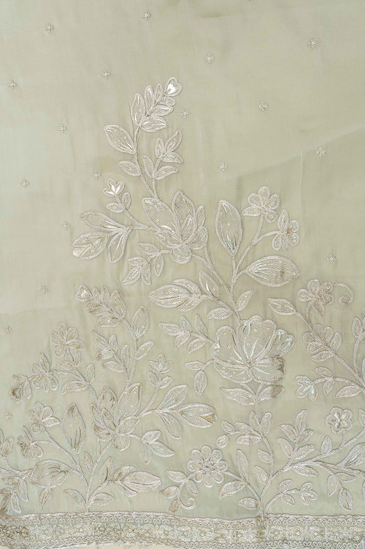 Pista Bead, Sequence & Zari Threadwork Organza Unstitched Salwar Suit With Chiffon Dupatta