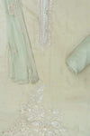 Pista Bead, Sequence & Zari Threadwork Organza Unstitched Salwar Suit With Chiffon Dupatta