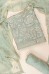 Pista Bead, Sequence & Zari Threadwork Organza Unstitched Salwar Suit With Chiffon Dupatta