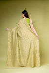 Pista Khaddi Georgette Saree With Unstitched Blouse