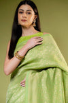 Pista Khaddi Georgette Saree With Unstitched Blouse