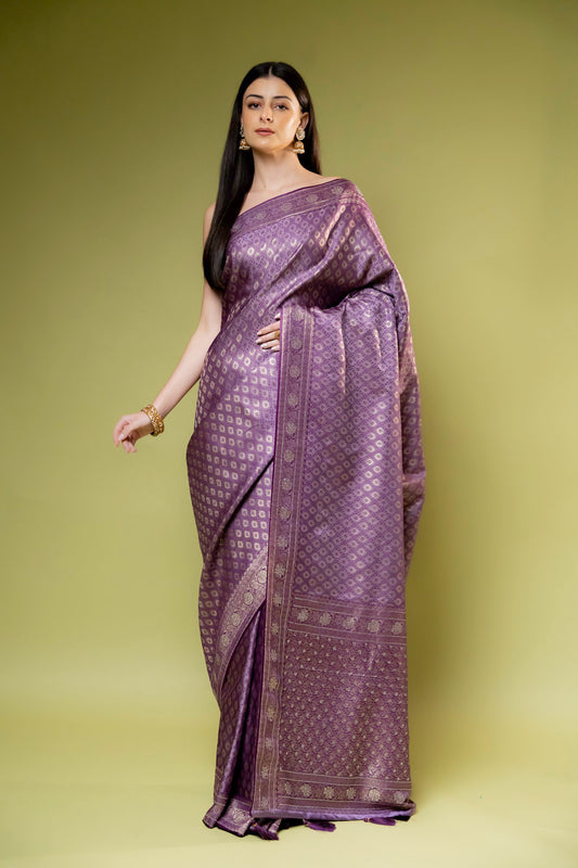 Mauve South Indian Silk Saree With Unstitched Blouse