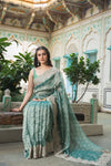 Mint Green Crush Tissue Embroidered Saree With Unstitched Blouse