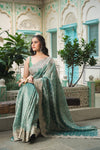 Mint Green Crush Tissue Embroidered Saree With Unstitched Blouse