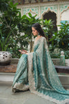 Mint Green Crush Tissue Embroidered Saree With Unstitched Blouse