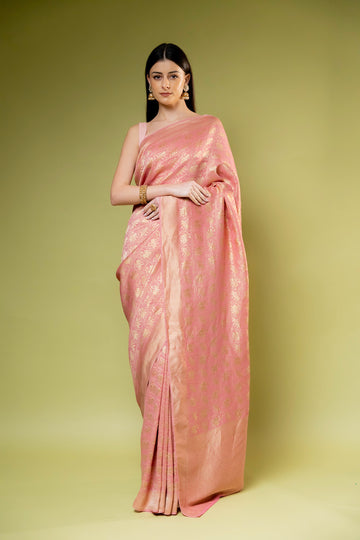 Gajari Khaddi Georgette Saree With Unstitched Blouse