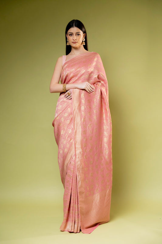 Gajari Khaddi Georgette Saree With Unstitched Blouse