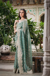 Mint Green Crush Tissue Embroidered Saree With Unstitched Blouse
