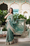 Mint Green Crush Tissue Embroidered Saree With Unstitched Blouse