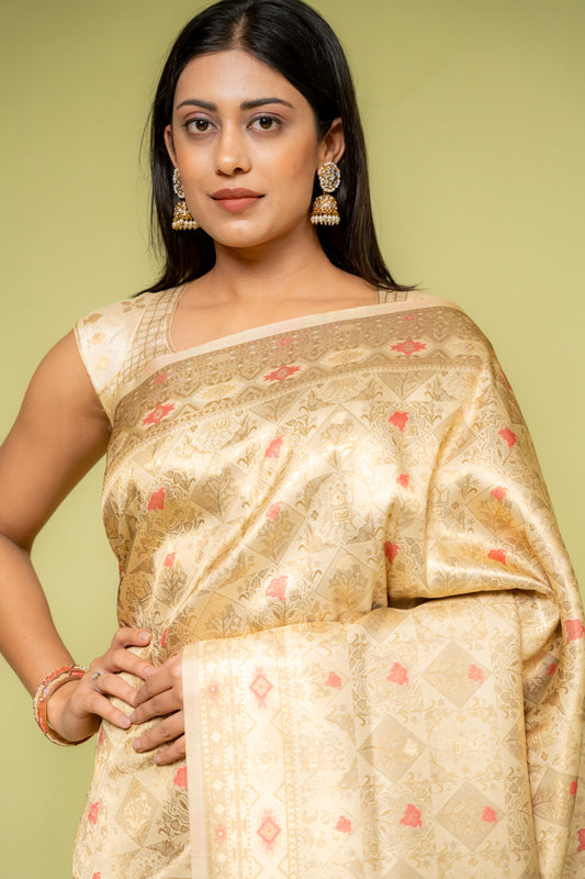 Tussar Banarasi Silk Saree With Unstitched Blouse