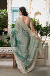 Mint Green Crush Tissue Embroidered Saree With Unstitched Blouse