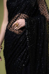 Black Net Embroidered Saree With Unstitched Blouse
