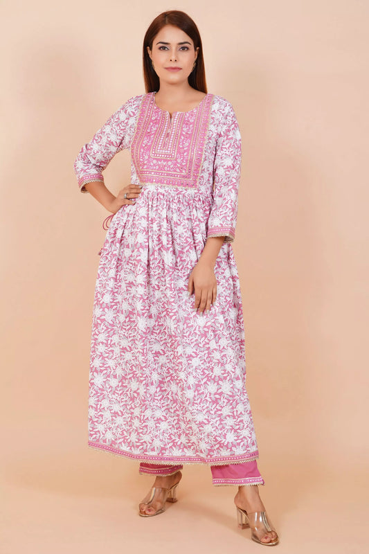 Gajari Cotton Kurti And Pant With Chiffon Dupatta