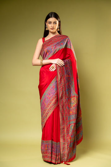Maroon Crepe Saree With Unstitched Blouse