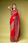 Maroon Crepe Saree With Unstitched Blouse