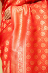 Red Banarasi Silk Saree With Unstitched Blouse