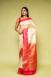 Off White Banarasi Silk Saree With Unstitched Blouse