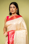 Off White Banarasi Silk Saree With Unstitched Blouse