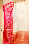 Off White Banarasi Silk Saree With Unstitched Blouse