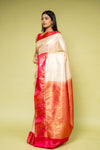 Off White Banarasi Silk Saree With Unstitched Blouse