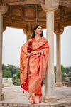 Red Banarasi Silk Saree With Unstitched Blouse