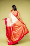 Off White Banarasi Silk Saree With Unstitched Blouse