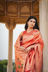 Red Banarasi Silk Saree With Unstitched Blouse